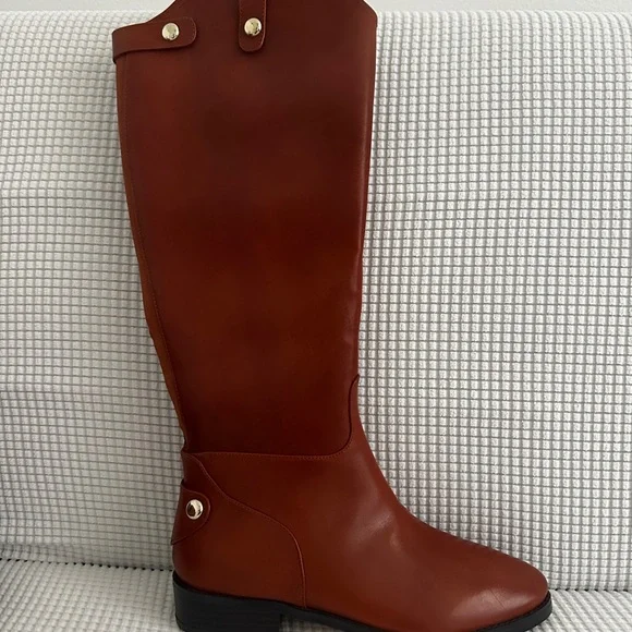 INC International Concepts Cognac Leather Knee-High Women's Riding Boots Aleah - Picture 5 of 13